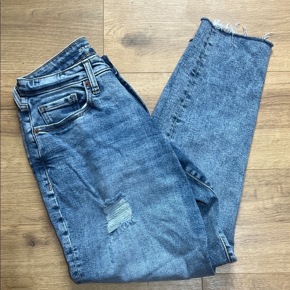 Old Navy High Rise Curvy O.G. Straight Blue Cropped Distressed  Jeans